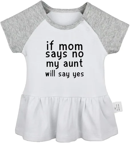 Miniatura 5 de 2PCS, Auntie's Drinking Buddy & If Mom Says No My Aunt Will Say Yes Funny Dresses Infant Baby Girls Princess Dress Ruffle