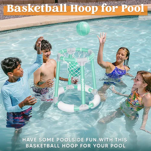 Miniatura 2 de Sloosh Juguetes de aro de baloncesto para piscina, juego flotante de baloncesto para piscina, flotadores de natación con bomba de bolas, juguete
