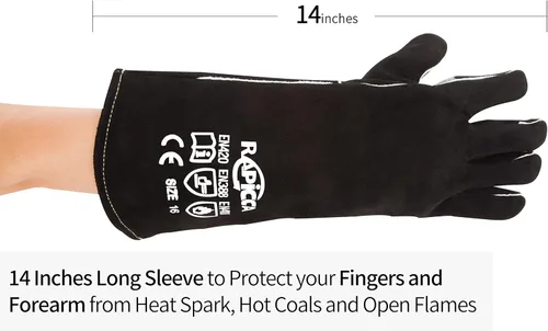 Miniatura 8 de RAPICCA 14.0 pulgadas, 662 ℉ de cuero forja/Mig/Stick soldadura resistente al calor/fuego, guantes para horno, parrilla, chimenea, horno, estufa