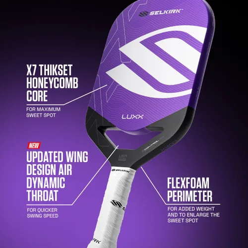 Miniatura 7 de Selkirk LUXX Sport Pickleball Paddle, paleta de fibra de carbono con núcleo de polipropileno X7 diseñada para un control inigualable y potencia