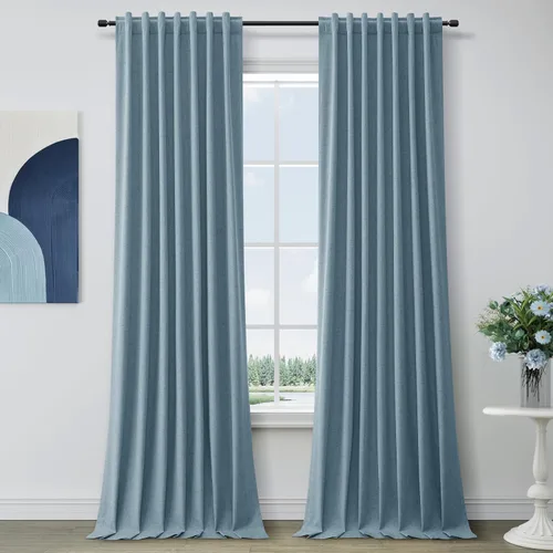 Miniatura 15 de Hokibero Cortinas de lino 100% opacas de 102 pulgadas de largo, juego de 2 paneles para oscurecer la habitación, lino térmico texturizado