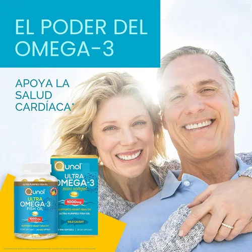 Miniatura 2 de Qunol Mini cápsulas blandas Omega 3 de aceite de pescado, 1000 mg Omega 3 EPA + DHA, suplementos ultra puros, apoyo para la salud cardíaca, sabor a