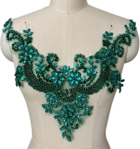 Miniatura 11 de Parches de encaje con flores y cuentas de perlas, apliques de strass para coser en ropa, cuello (AB)