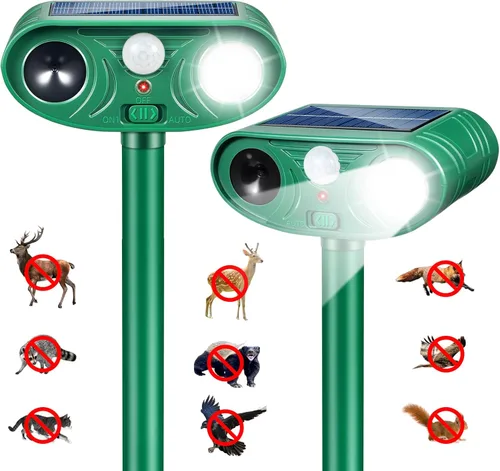Repelente solar ultrasónico de animales para exteriores, dispositivo disuasorio de gatos y repelente de ciervos, disuasorio de control de conejo