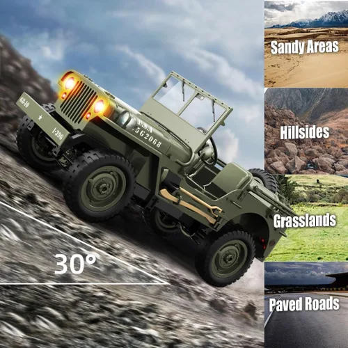 Miniatura 3 de Camión militar RC Rock Crawler, 1:10 4WD Off-Road Control remoto Jeep militar con cabrestante, lona y 2 baterías, vehículo de escalada militar todo