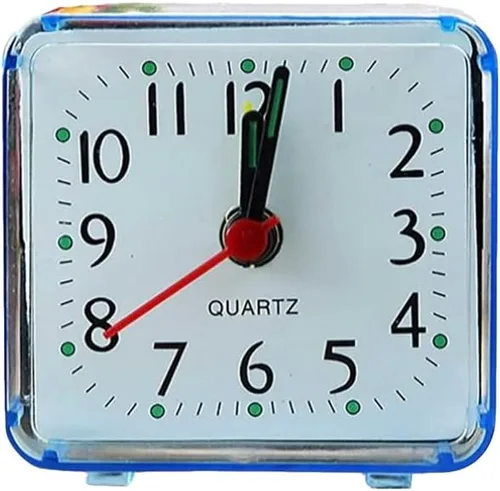 Reloj despertador pequeño transparente cuadrado de cuarzo con pitido de mesa silencioso, reloj de noche silencioso con pilas, relojes de mesa para