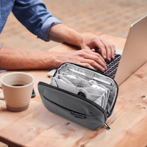 Miniatura 6 de Organizador de cables electrónicos Estuche de viaje, bolsa de carga, bolsa de transporte para accesorios tecnológicos (gris oscuro)