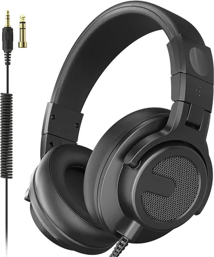 Auriculares con cable sobre la oreja, auriculares para monitor de DJ y estudio con controlador de 1.969 in, auriculares estéreo con conector de 1/4