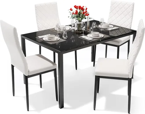Miniatura 9 de Juego de mesa de comedor Sino Salected para 4, juego de mesa y sillas de cocina de 4 piezas, juego de mesa de comedor moderno de 5 piezas con tapa