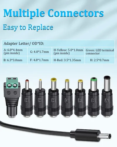 Miniatura 4 de SoulBay Reemplazo del cargador del adaptador de CA de 12V 1A con 8 puntas, cable de fuente de alimentación regulado para tira de luz LED, cámara
