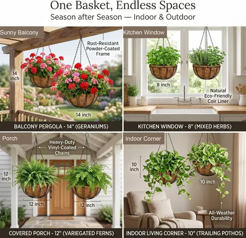 Miniatura 3 de Kingbuy - Cesta colgante para flores o plantas, con cadena, para la casa o el balcón, elemento decorativo