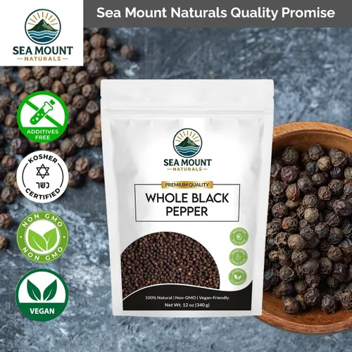 Miniatura 2 de Sea Mount Naturals Tellicherry - Granos de pimienta negra, 12 onzas (11.99 oz) Pimienta negra entera natural para molinillos Kosher, sin OMG