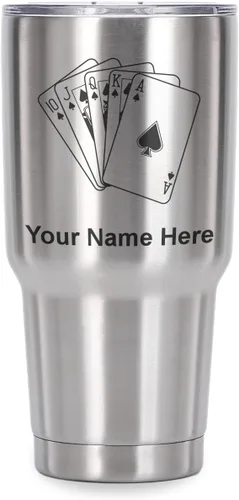 Miniatura 40 de LaserGram Vaso aislado al vacío de 20 onzas, tarjetas de póquer Royal Flush con grabado personalizado incluido (negro)