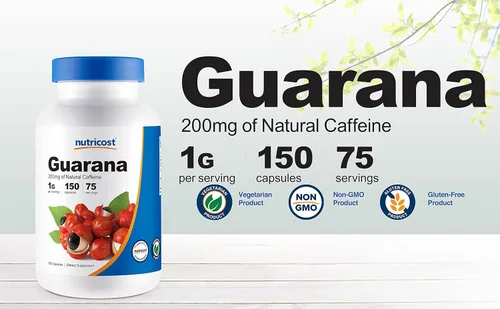Miniatura 3 de Nutricost Guaraná 1000 mg porción, 150 cápsulas vegetarianas – Suplemento energizante de cafeína brasileña a base de hierbas naturales