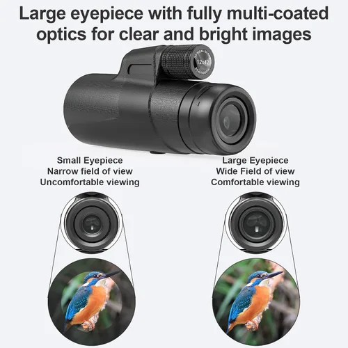 Miniatura 5 de Telescopio monocular de 12 x 42 para adultos, monoculares compactos HD de alta potencia, telescopio portátil de mano con prisma BAK4 y lente FMC