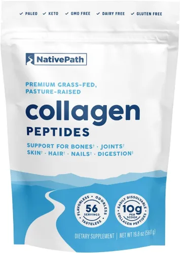 NativePath Proteína de péptidos de colágeno – Polvo de colágeno hidrolizado tipo 1 y 3 para piel, cabello y uñas, 19.8 onzas (56 porciones)