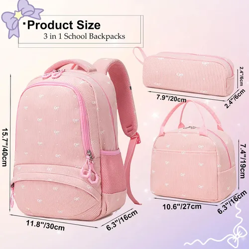 Miniatura 3 de Juego de mochila para niñas con diseño de unicornio, mochila escolar para niños, mochila para libros para niñas, set 3 en 1, regreso a clases