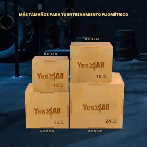Miniatura 5 de Yes4All Caja pliométrica de madera, caja de saltos 3 en 1 para gimnasio en casa (12/14/16 in), cajas de 450 lbs para subir con bordes lisos y asas