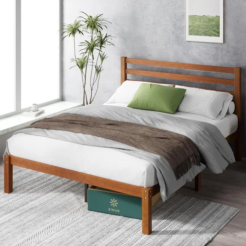 Miniatura 10 de Zinus Leah - Marco de cama de plataforma de bambú con cabecero, no necesita somiers, soporte de listones de madera, fácil de montar, tamaño Queen