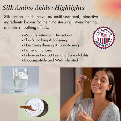 Miniatura 5 de Polvo de aminoácidos de seda hidrolizada, grado cosmético, para cabello, piel, uñas, retención de humedad, 100% puro, uso en formulaciones o añadir