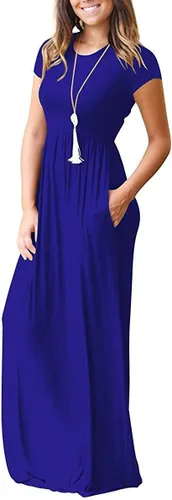 Miniatura 2 de Auselily - Vestidos de mujer, largos, manga corta, holgados, de estilo sencillo e informal