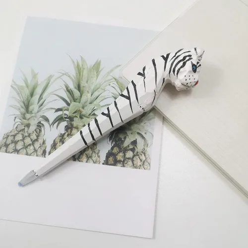 Miniatura 5 de 1 bolígrafo de gel de animales tallados en madera hecha a mano con 3 recambios Pollo blanco, creativo hecho a mano, suministro de oficina escolar