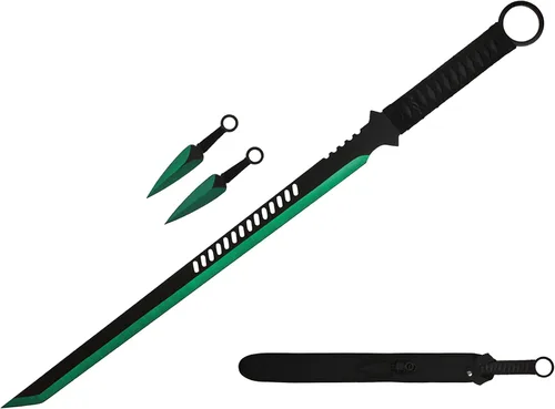 Miniatura 4 de Wartech K1020-65-BL 440 espada machete de ninja de acero inoxidable con cuchillos para lanzar (2 piezas), 27 pulgadas, azul