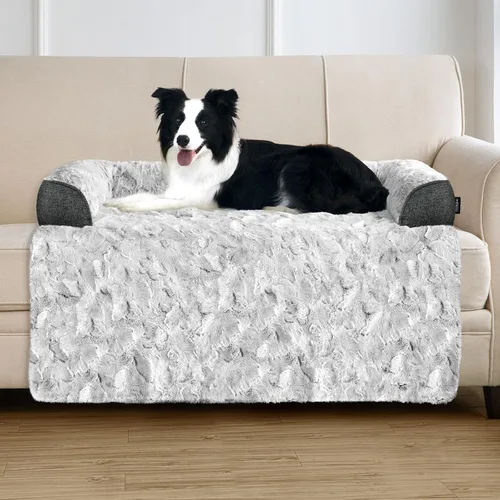 Cama calmante para perros grande para sofá, funda de sofá extraíble de 41 x 37 pulgadas para perros, lavable, antideslizante y esponjosa de felpa