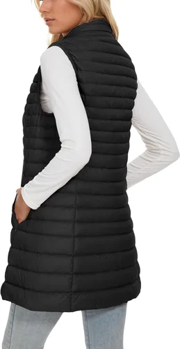 Miniatura 2 de ELFJOY Chaleco largo acolchado para mujer, chaleco de plumón largo ultraligero con cuello alto, chalecos negros para mujer, ropa de abrigo