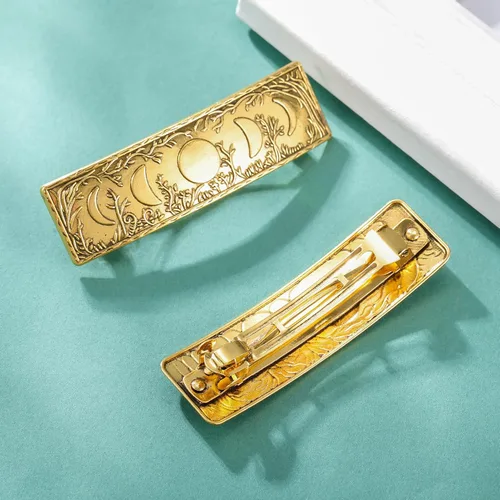 Miniatura 8 de Dreamtimes Pinza para el cabello vintage retro bosque fase lunar grande hecha a mano pasador de metal francés pinza de protección horquilla