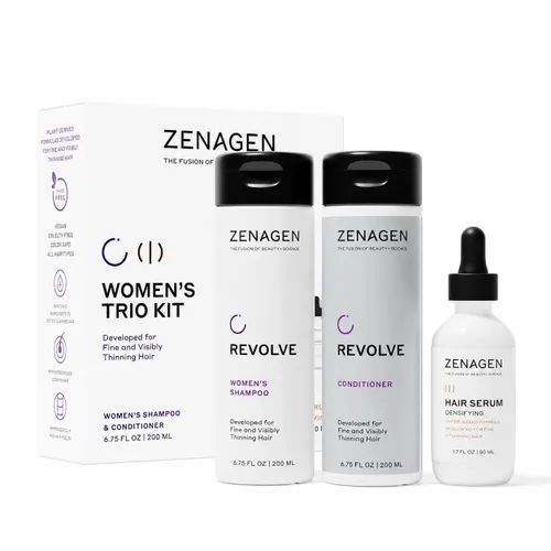 ZENAGEN Revolve - Kit de trío para mujer | Champú + acondicionador + densificador para cabello fino y visiblemente adelgazante, apoya la fuerza y el