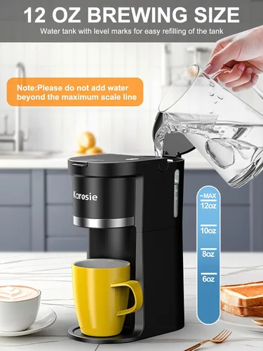 Miniatura 5 de Cafetera pequeña de una sola porción, preparación rápida para K-Cup y café molido, tamaños de preparación de 6 a 12 onzas, cafetera de una sola taza