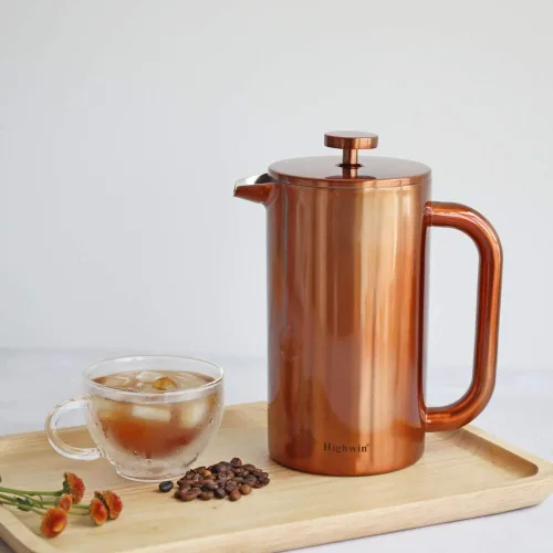 Miniatura 5 de Cafetera de 8 tazas, con prensa de café francesa, 34 onzas, acero inoxidable, resistente, tetera con desatascador de acero inoxidable, Vajilla, Cobre