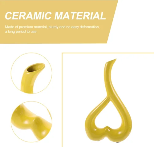 Miniatura 5 de VOSAREA Recipiente de cerámica en forma de corazón amarillo mostaza florero para sala de estar