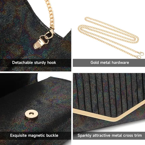 Miniatura 4 de FZOWVIR Bolso de noche para mujer, bolso de boda brillante para fiesta, baile de graduación, bolsas cruzadas formales con purpurina, Negro