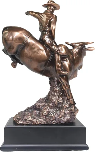 Miniatura 4 de Ebros - Estatua de vaquero de Bull Rider en Bucking Bull Rider en acabado de bronce sepia galvanizado, del viejo mundo, del salvaje oeste, ganado