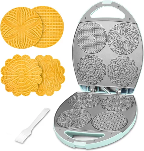 Baker's Friend Multi Pizzelle Maker Eléctrico, plancha Stroopwafel, máquina para hacer galletas waffle Pizzelle de 4 x 4.5 pulgadas con control de