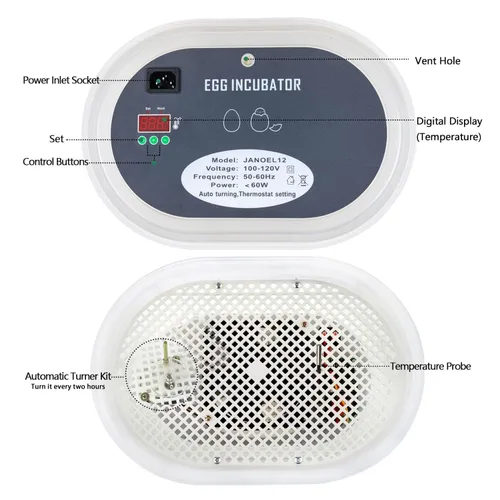 Miniatura 2 de HBlife Incubadora digital de huevos para incubar 9-12 huevos de pollo, codorniz y pato, con giro de huevos completamente automático y pantalla