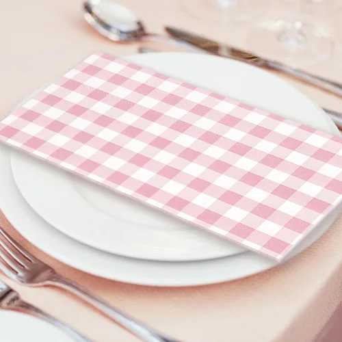Miniatura 6 de Whaline Servilletas de papel desechables a cuadros de búfalo de color rosa claro, 3 capas, para cena de boda, toalla de mano para cumpleaños, novia