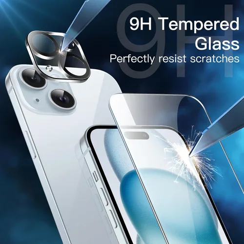 Miniatura 5 de JETech Funda 5 en 1 para iPhone 15 de 6.1 pulgadas con 2 protectores de pantalla de vidrio templado y protector de lente de cámara, no se pone