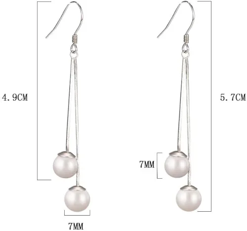 Miniatura 2 de Plata de ley con perlas de agua dulce aretes colgantes con borlas aretes de aro colgantes de cadena larga aretes de gancho de cadena larga aretes