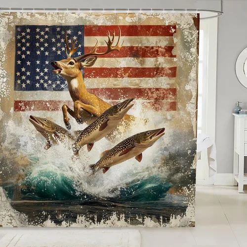 Miniatura 37 de Erosebridal American Flag Shower Curtain 72" Wx72 L Army Green Camo Waterproof Bathroom Curtains Bear Claw Hunting Theme Bathroom Shower Curtain