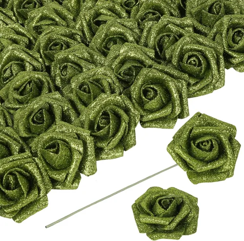 Miniatura 14 de Flores negras con purpurina, 30 unidades, flores artificiales con purpurina, rosas de espuma con tallo, flores sintéticas para bricolaje, ramo