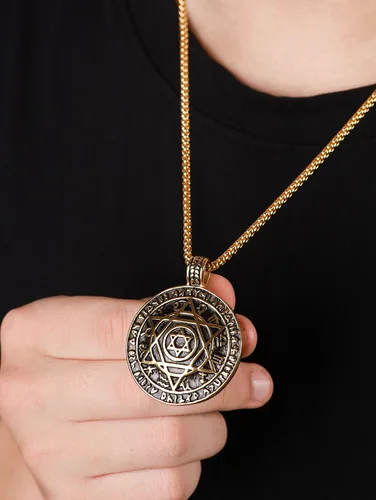 Miniatura 4 de HAQUIL Seal of Solomon Necklace, Stainless Steel 12 Constellations Hexagram Six Pointed Star of David Protection Amulet Pendant, Box Chain, Jewish