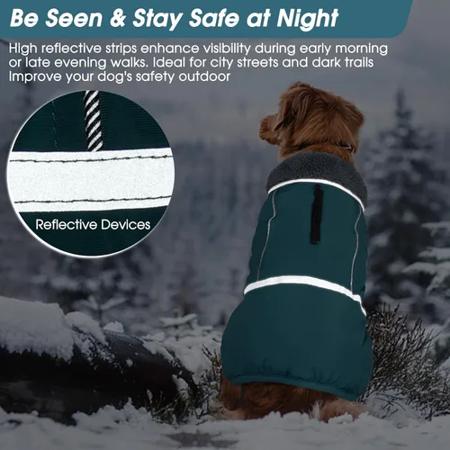 Miniatura 4 de QBLEEV Abrigo cálido para perro, chaqueta de invierno reflectante, impermeable, resistente al viento, ropa de cuello alto para perro para clima
