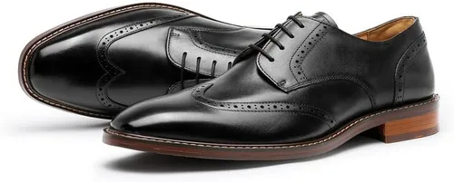 Miniatura 3 de DESAI Zapatos de vestir clásicos Oxford para hombre, zapatos formales de cuero de grano completo con cordones para hombre