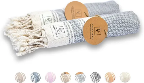 Miniatura 6 de Juego de 4 toallas de mano turcas con lazo para colgar (18 x 38 pulgadas), prelavadas, toallas de mano decorativas multiusos para baño, manos, Azul