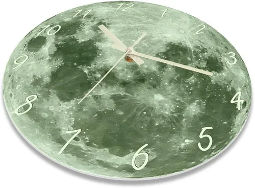 Miniatura 9 de The Geeky Days Reloj de pared con luna que brilla en la oscuridad para sala de estar, diseño moderno, luminoso, silencioso, sin tictac, decoración