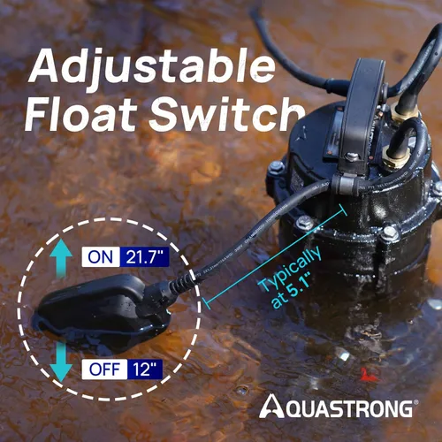 Miniatura 4 de Aquastrong Bomba de amoladora de aguas residuales de 1 HP, bomba de aguas residuales de 4200 GPH de descarga de 2 pulgadas, bomba de sumidero