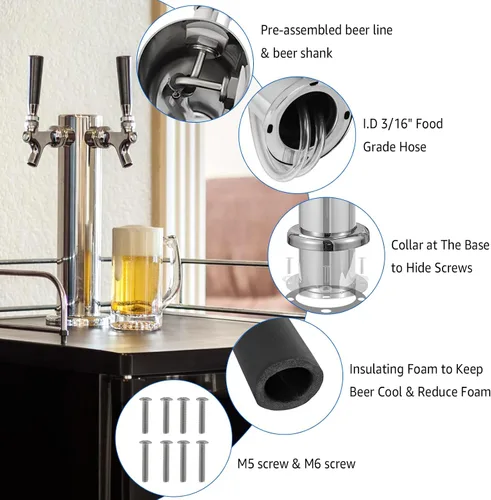 Miniatura 3 de MRbrew Kegerator - Dispensador de torre de grifo de cerveza con doble grifo, torre de cerveza, dispensador de cerveza de barril de acero inoxidable